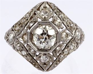 Platinum and Diamond Art Deco Cocktail Ring