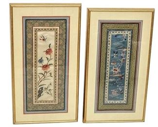 16. Two 2 Vintage Framed Chinese Embroidered Textiles