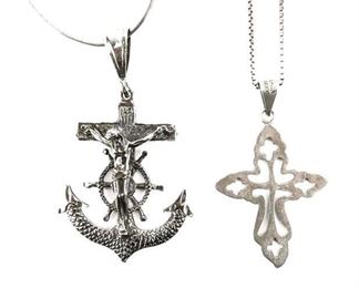 24. Two 2 Sterling Silver Necklaces with Cross Pendants