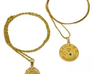 45. 2 Two Estate 14KT Gold Vintage Necklace  Pendant Grouping