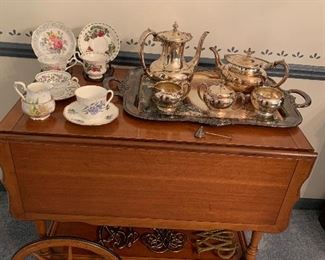 Tea set, cups & saucers and this beauty of a Tea Cart