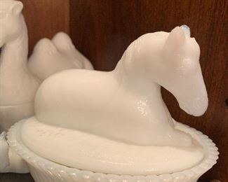 Milk Glass Horse & Camel