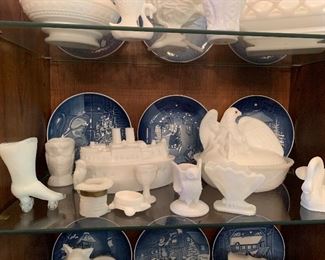 Eagle, Rollerskate, Owls, Swans Milk glass westmoreland
