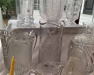 Collection of American Pressed Glass including many Pitchers