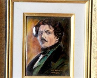 Limoges enamel on copper -portrait of a man signed F. J. Carmona Limoges. In the frame 6 1/2 x 7 1/4. $55