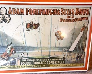 Adam Forepaugh & Sells Bros. Automobile double forward  somersault 19x15 Framed  $50  -circa 1970
