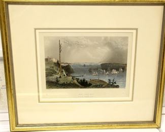  Series of 4 engravings professionally framed and double matted by Jules Spiegel  Gallery in Englewood, NJ. Engravings all hand colored with gold leaf frame- sold as a set $595 - each one measures 14"x 12"  1. W. H.Bartlett. View of Hudson city and Catskills mountains.
2. By  S. V. Hunt - Depicting West Point and the highlands dated 1869                                                                       3. By F. B. Schilling depicting New York bay from the narrows circa 1860s Painted for the proprietor Herman J. Meyer the Villa on the Hudson in Weehawken .                                                                                        4.By W.H. Bartlett depicting New York bay from the telegraph station
