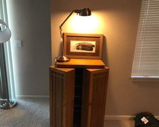 Solid Wood Storage Cabinet Lamp and T McCullum Print