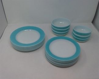 Vintage Corning Pyrex Teal and White Dishes
