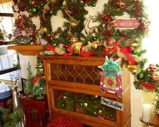Vintage Lawyers Cabinet, Most WREATHS/Garland were "Brand New  in the box" and come with wired   battery operated lights