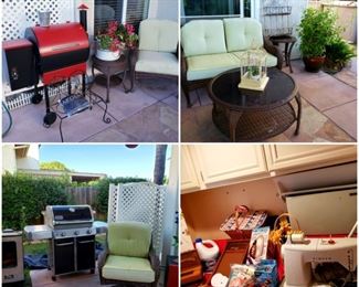 2 Electric Smokers, Traeger Pellet Smoker/Grill,, more Patio Furniture, Vintage Singer Sewing Machine/and Notions