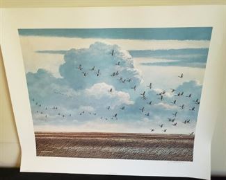 Signed Jim Harrison Print "Geese Over Marsh"