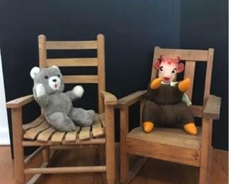 Vintage Children's Rocking Chairs and Vintage Stuffed Animals