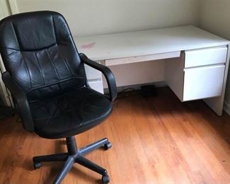 White 5 Drawer Desk and Black Desk Chair