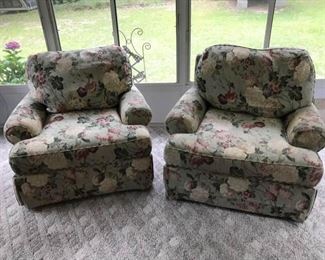 Set of 2 Matching Floral Upholstered Chairs