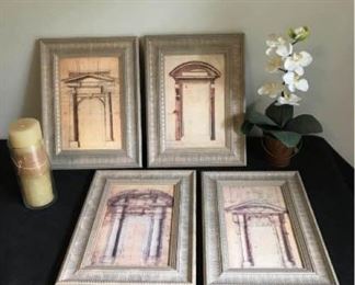 Framed Architecture Photos w/ Candle & Flowers
