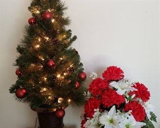 Christmas Tree & Silk Floral Arrangement