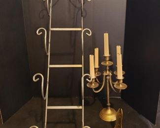 Brass Candlestick Holder and Plate Stand, metal towel rack for wall