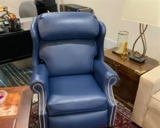 Navy leather recliner, smaller size