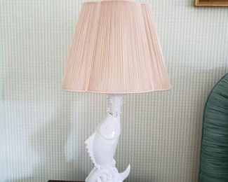 One of a pair of porcelain fish lamps 20% OFF SUNDAY