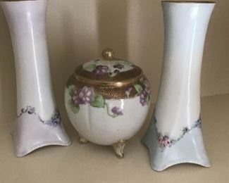 Bavaria China Vases and Footed Nippon with Lid