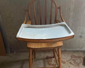 Vintage Wooden Highchair with Metal Tray