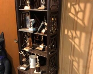 Wood Display Cabinet and Trophies