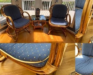 Set Vintage Franco Albini Style Ratan Chairs & Magazine Table Boho Ratan -Scoop Ratan Arm Chairs