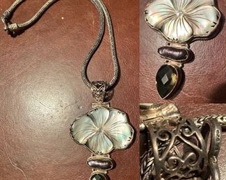 Sterling Chain Mother of Pearl, Fresh Water Pearl & Citrine Neclace 