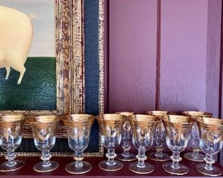 Item 166:  I mean, these are REALLY pretty! And in pristine condition! 10 Vintage Gold Gilt Water Goblets! $125