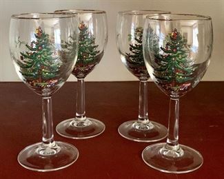 Lot of (4) Spode Christmas Tree Pattern Wine Glasses: $20