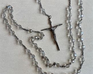 Lot 12:  Antique Rosary Beads with cut crystal beads and sterling cross: $20