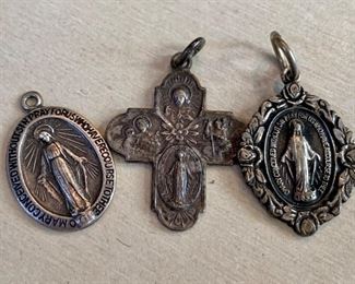 Lot 14:  Religious Pendant Charms- Sterling Silver: $15