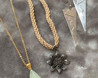 Lot 7:  2 Necklaces & Earrings (sterling silver flower in middle): $28