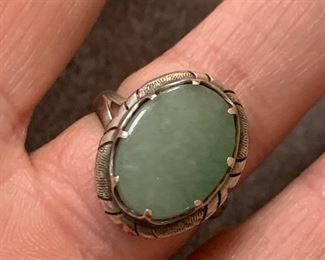 Lot 11:  Sterling Silver & Green Stone Ring: $24