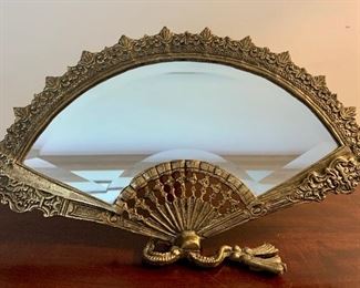 Item 118:  Ornate Brass Fan Beveled Vanity Mirror Victorian Vintage 15.5": $48