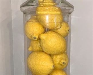Item 42:  Glass Canister filled with Faux Lemons - 18.5": $24