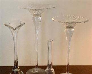 Item 54:  (4) Glass Vases & candle holders: $28                                                                                      Small - 8.5"                                                                                                               Large - 13.5"