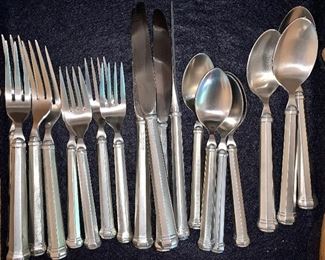 Item 127:  Gorham Pewter Silverware "Octette" - 4 knives, 4 salad forks, 4 dinner forks, 4 teaspoons, 3 soup spoons: $75