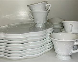 Vintage Milk Glass Luncheon Set (8 plates, 7 cups):  $25