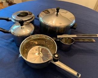 Lot of assorted pans, food mill and potato ricer: $20