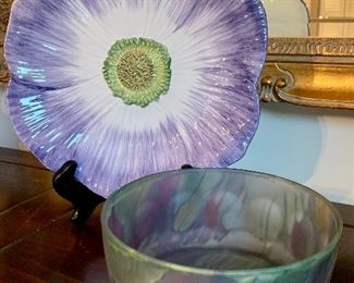 Flower Platter and Art Glass Bowl: $25