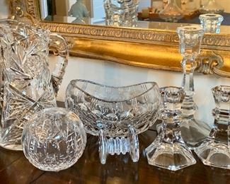 Lot of pressed glass items! - the round vase - lower left and the knife rest are Waterford: $40