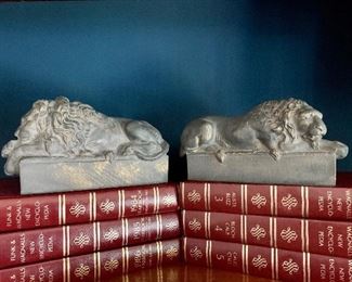 Item 183:  $70 - These lions were originally sculpted by Antonio Canova (Italian, 1757 - 1822) as a pair in a larger scale for the tomb of Pope Clement XIII in St. Peter's Basilica.  As a pair, the sleeping lion is symbolic of the Pope's moderation; and the vigilant lion, represents his energetic work. - 6.75" x 4":  $ 65