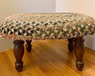 Item 119:  Foot Stool with Braided Upholstered Top - 16"l x 10"w x 8.5"h:  $30