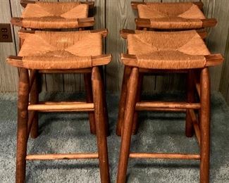 Item 131:  Set of 4 sturdy vintage stools with rush seats - 14.75" x 10"w x 24"h: $200