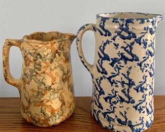 Two really nice antique spongeware pitchers: blue and white: $75 - yellow: $45 