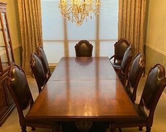 PRISTINE DINING TABLE AND EIGHT CHAIRS FROM STOWERS/ WOULD ALSO MAKE A GREAT CONFERENCE TABLE/ 6 SIDE CHAIRS AND 2 ARM