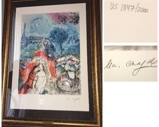 Marc Chagall lithograph 1847/2000 "Eiffel Tower Serenade"