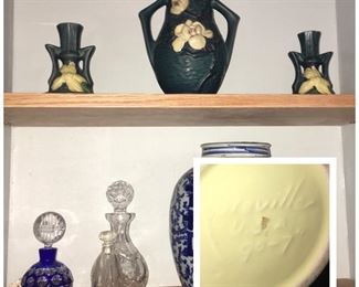 3 pieces of Roseville pottery on top